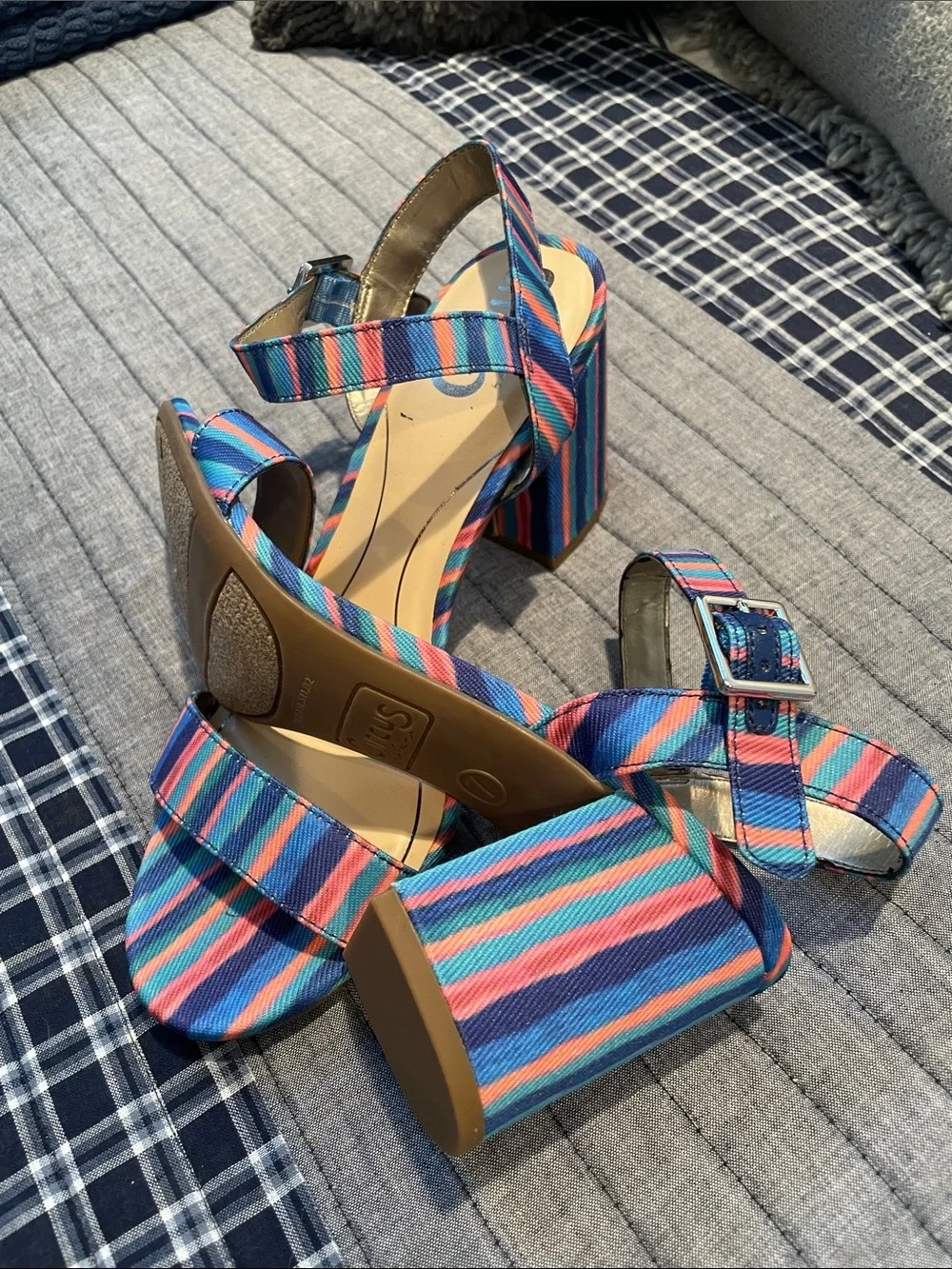 NWOB CIRCUS BY SAM EDELMAN Ankle-Strap Sandals in Blue, Pink, and Coral Size 7